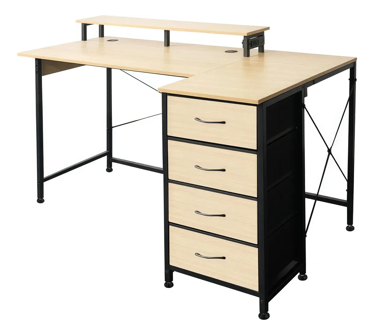 Imagen 1 de 6 de Portga Escritorio De Estilo Clásico, En Forma De L Con Posición Ajustable, Con Cuatro Cajones, Dos Puertos Usb Y Dos Enchufes. Color Madera Veteada