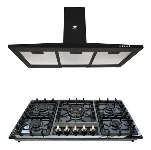 Combo Supra Parrilla A Gas 5 Quemadores Y Campana Pared 90cm