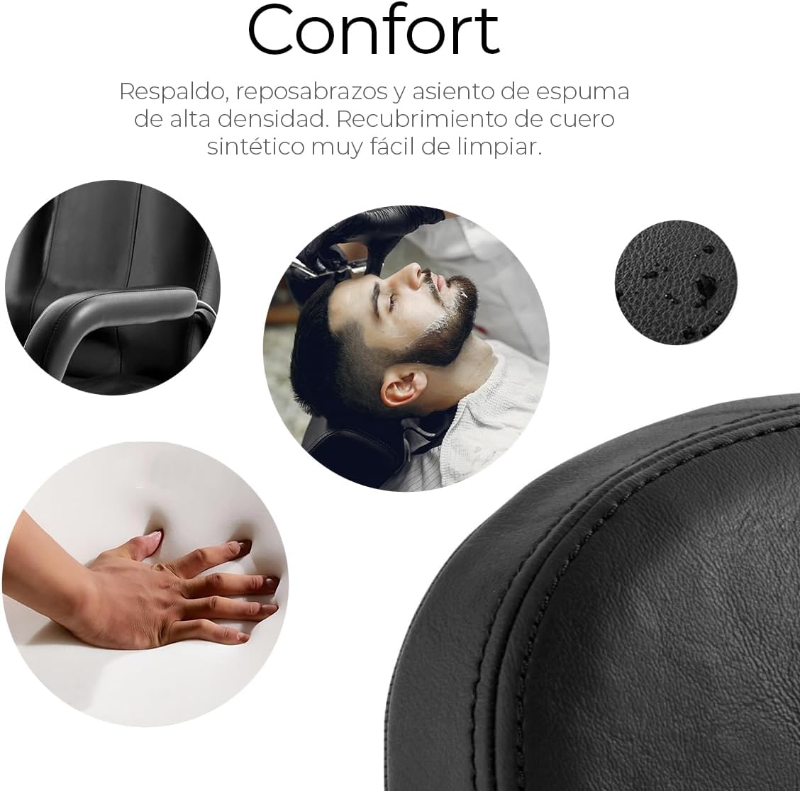 Raganet, Silla Hidráulica y Reclinable para Peluquerías, Salones, Barberías y Spas, Cuero Sintético Color Negro, Sillón Giratorio 360º, Medidas: 90cm Largo X 57cm Ancho X 105cm Alto
