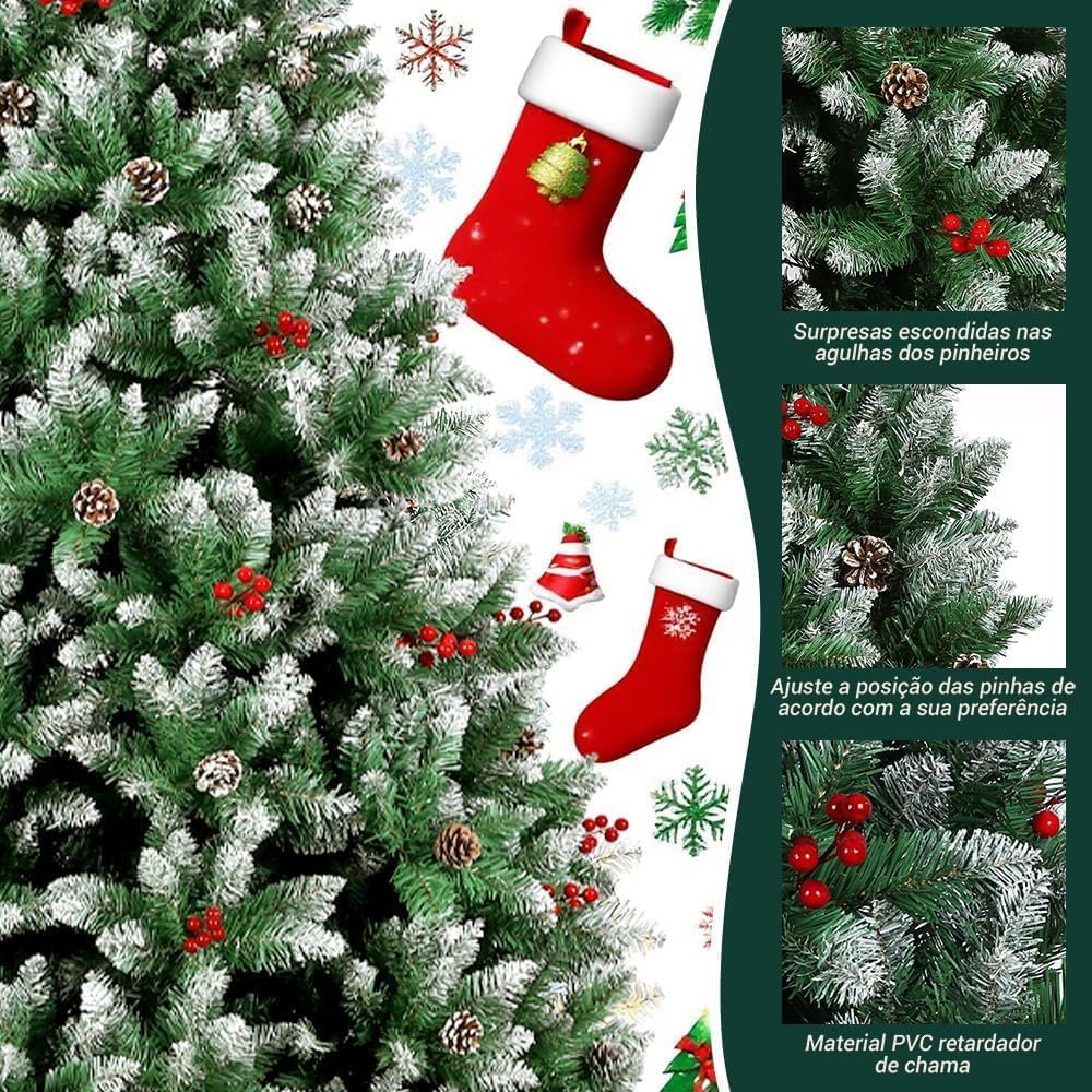 Árbol de Navidad (1.8 M), Árbol de Navidad Artificial, Bayas Rojas y Piñones, Efecto Nevado, Decoración Navideña para Interior y Exterior, Regalo de Navidad