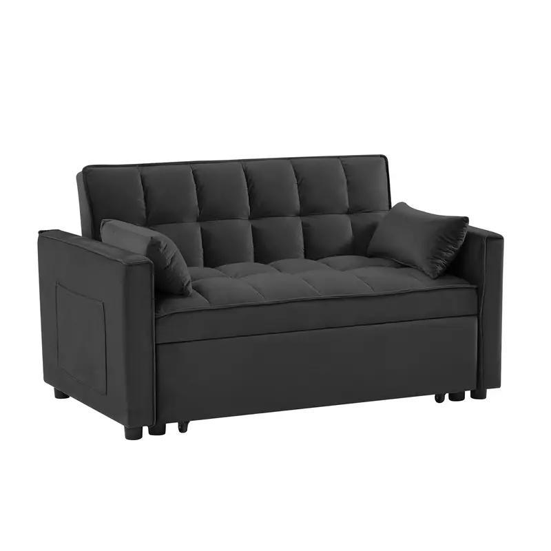 Sofá convertible de terciopelo 3 en 1, mejora de la versión anterior, con colchón plegable, respaldo inclinable, cojines y bolsillos para dormir, ideal para dormitorio,   y apartamento, cubierta de sofá en   y gris detalles 11