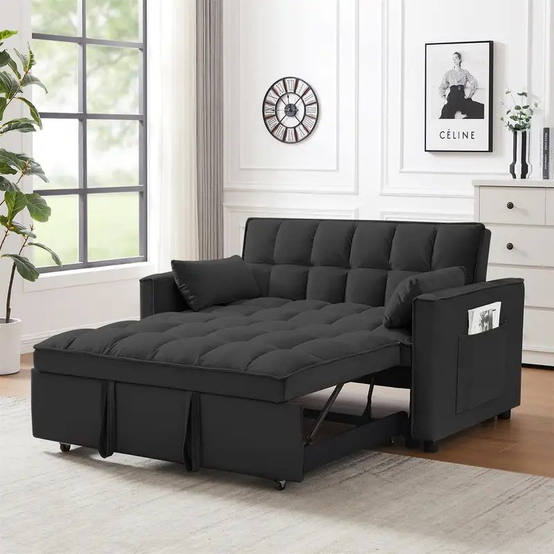 Sofá convertible de terciopelo 3 en 1, mejora de la versión anterior, con colchón plegable, respaldo inclinable, cojines y bolsillos para dormir, ideal para dormitorio,   y apartamento, cubierta de sofá en   y gris detalles 10