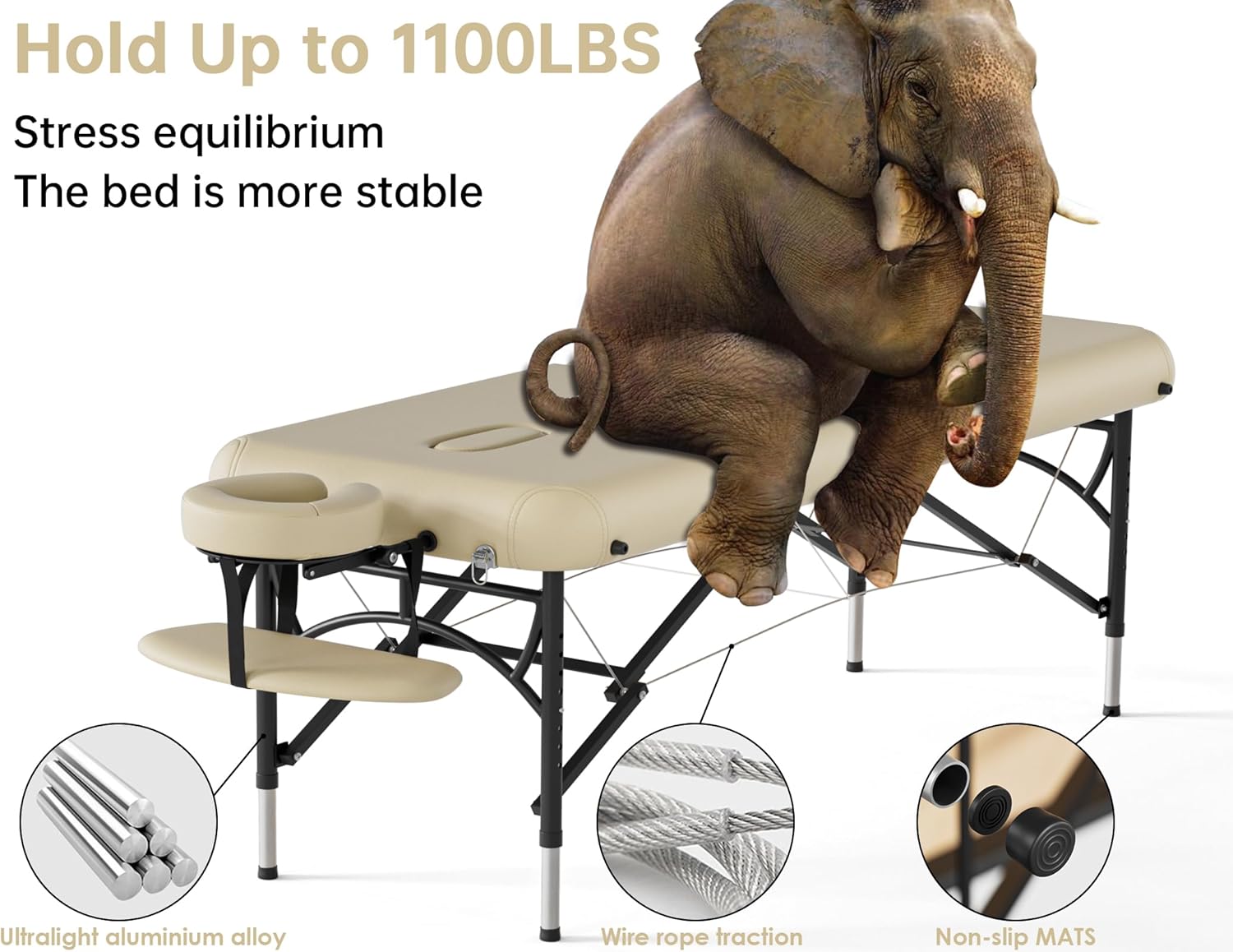 CLORIS - Mesa de masaje profesional de 84 pulgadas, portátil, 2 plegables, ligera, para spa, cama de tatuaje, altura ajustable con bolsa de transporte y pierna de aluminio que soporta hasta 1000