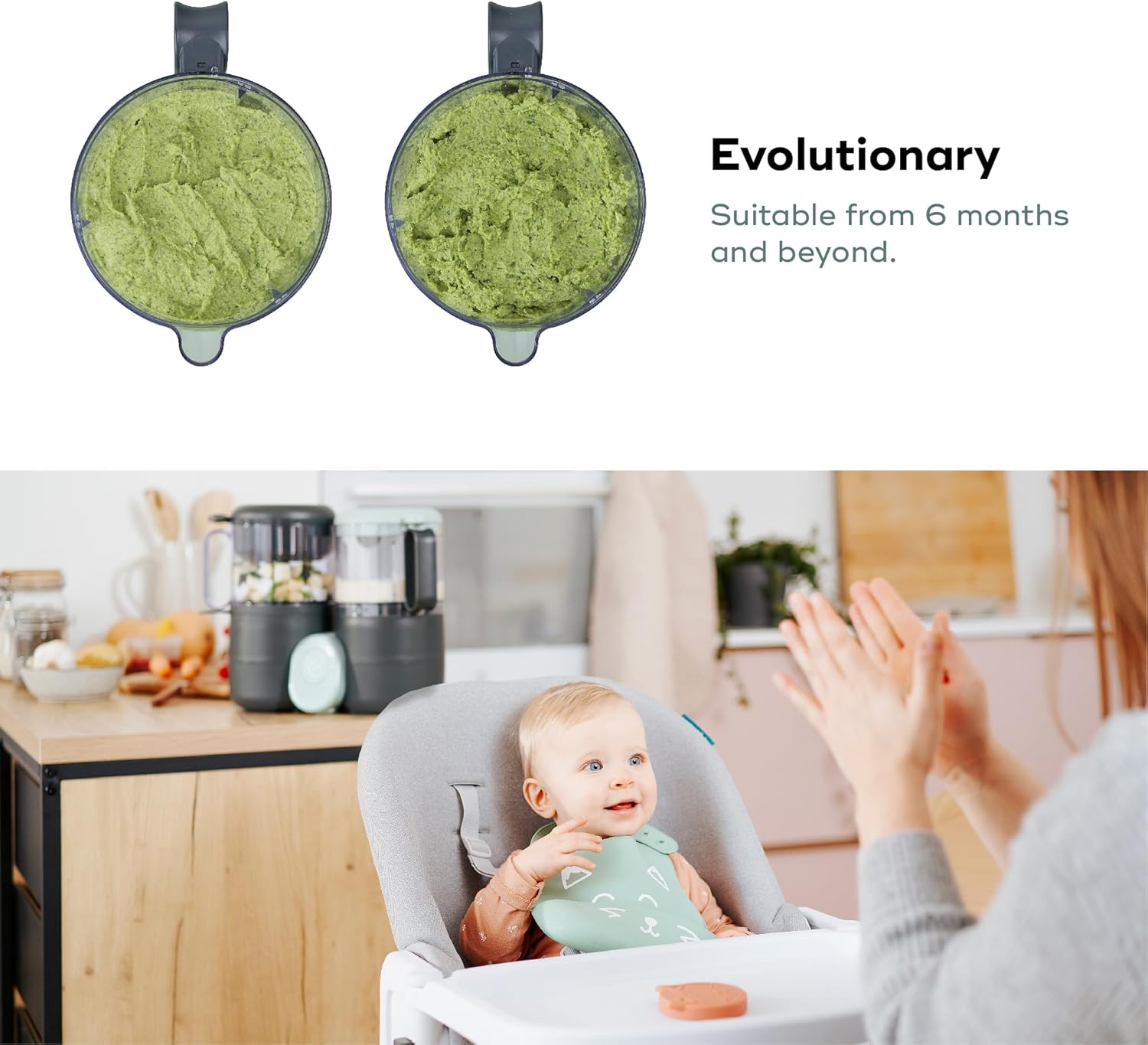 Babymoov Duo Meal 6 en 1: Procesador de Alimentos para Bebés con Vaporizador y Licuadora de Velocidades Múltiples, Calienta y Descongela (Aprobado por Nutricionistas), Gris