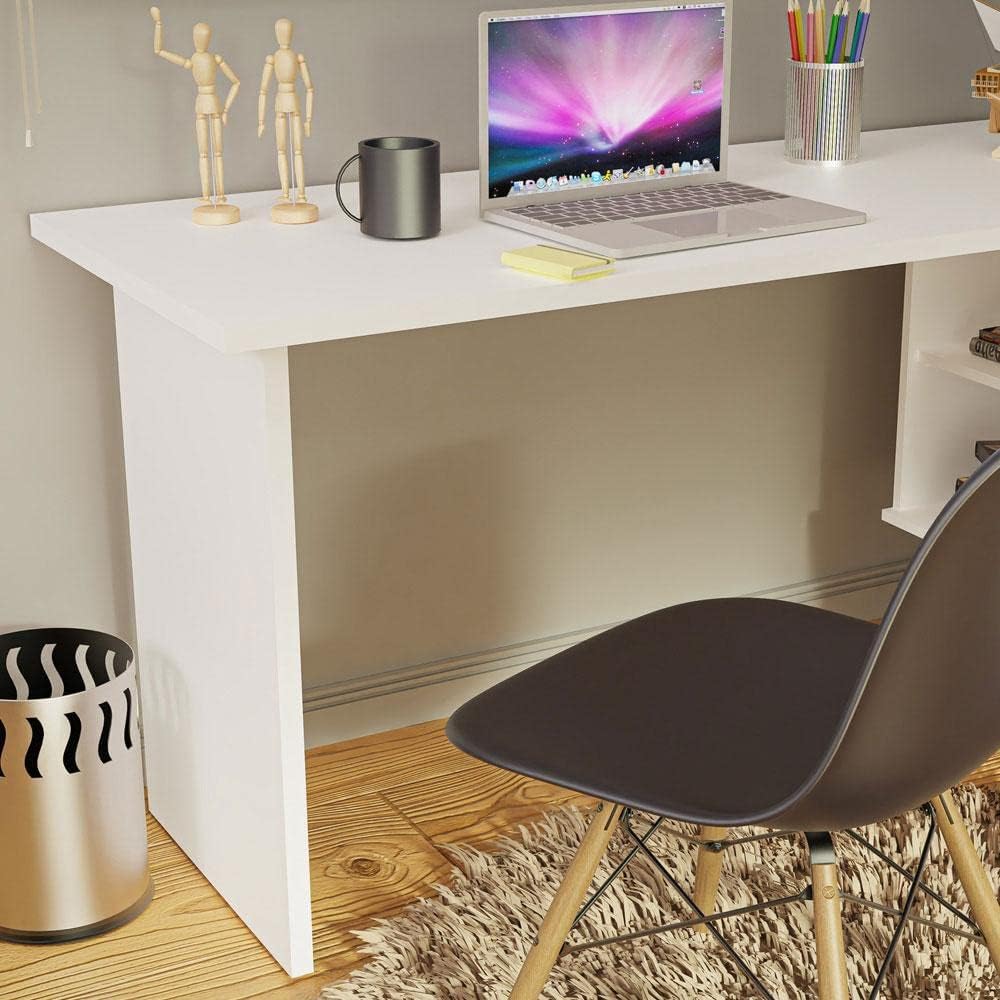 Madesa Escritorio Mesa de Oficina de Esquina con 3 Cajones Lisboa - Blanco