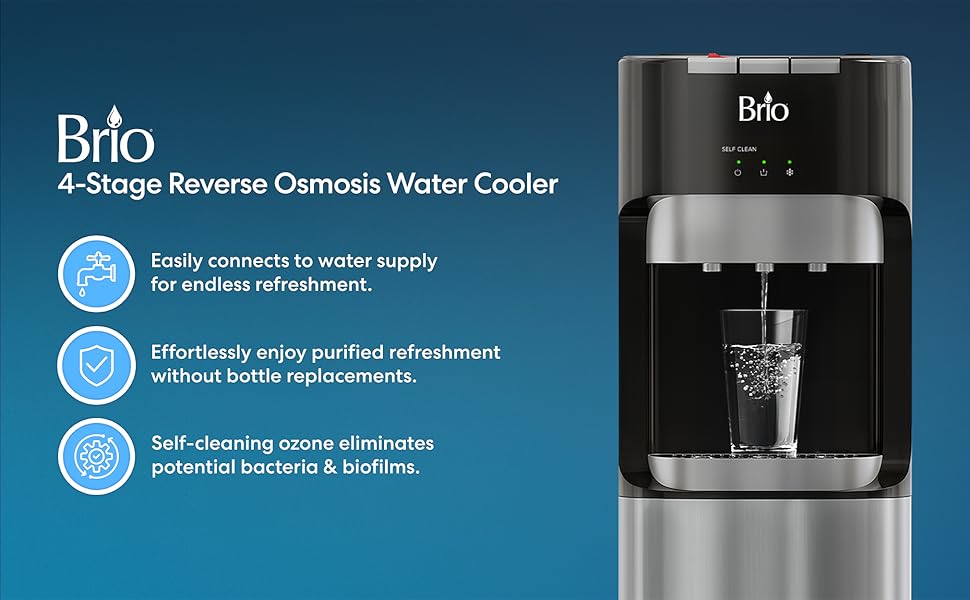 Brio - Dispensador de enfriador de agua RO de grado comercial ultra seguro sin botellas, 3 temperaturas caliente, frío y habitación