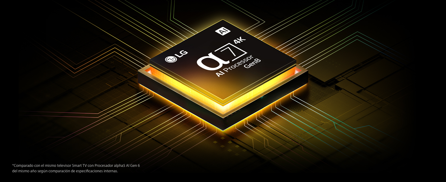 The alpha 7 AI Processor Gen8 lights up yellow and colorful bolts of light shoot out from it