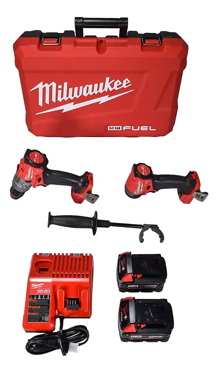 Combo Milwaukee Rotomartillo Atornillador Fuel 3697-22 Color Rojo