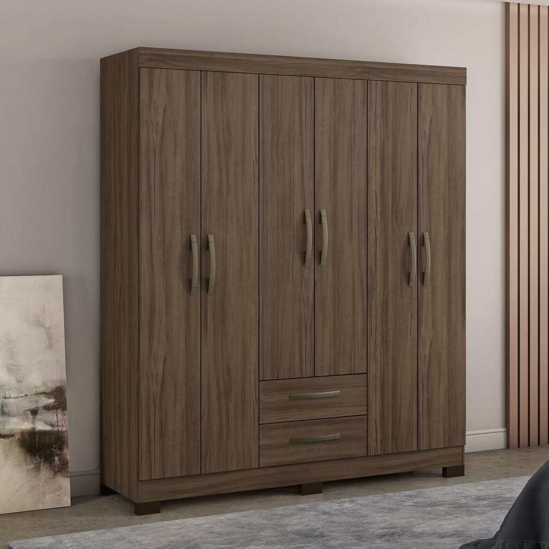 Skal Living Ropero Closet Moderno 6 Puertas y 2 Cajones NT5130 Nogal