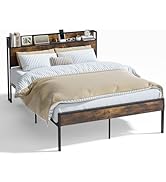 FurnitureR Marcos de Cama Doble, Cabecero de Almacenamiento con Tomas de Corriente y Puertos USB,...
