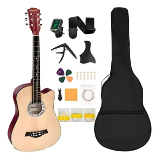 Guitarra Acústica Weluvfit Q350 Clasica Guitarras 38.5 Inch Con Bolsa Cuerdas Extra Afinador Digital Otros Accesorios Color De La Madera