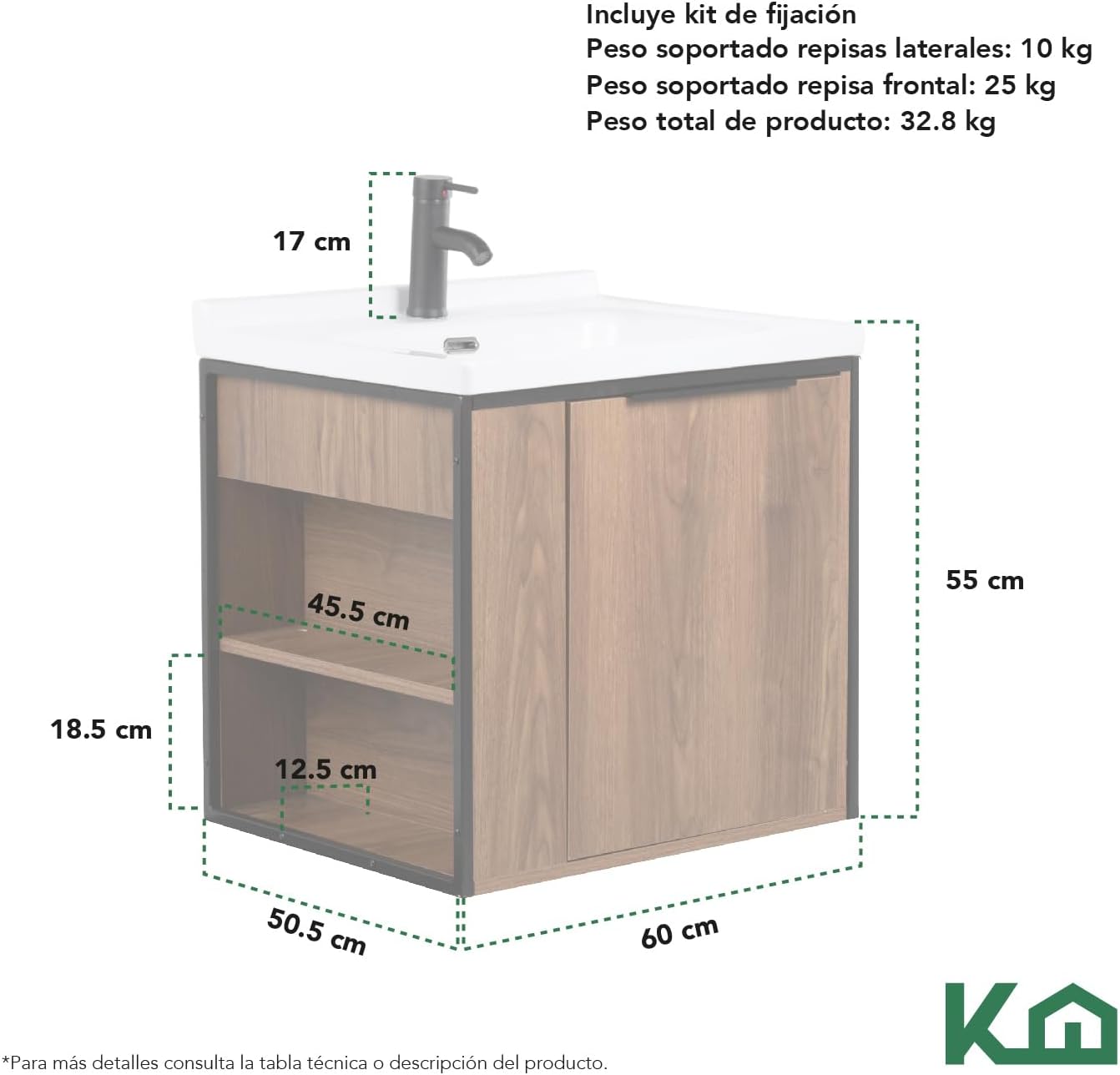 Kingshouse | Gabinete para Baño con Ovalín y Monomando – Mueble de Baño Lavamanos con 2 Cajones – Lavabo – Gabiente Organizador - Color Gris Mate – Fibra de Madera MDF – Lavamanos De Cerámica