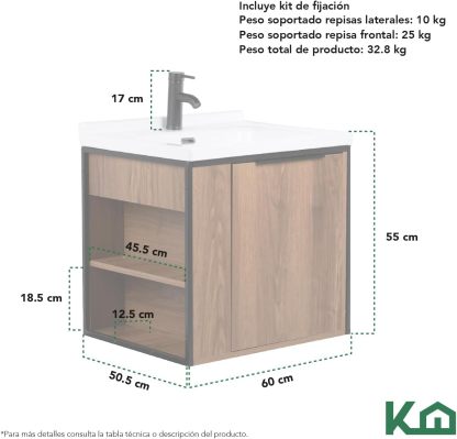 Kingshouse | Gabinete para Baño con Ovalín y Monomando – Mueble de Baño Lavamanos con 2 Cajones – Lavabo – Gabiente Organizador - Color Gris Mate – Fibra de Madera MDF – Lavamanos De Cerámica