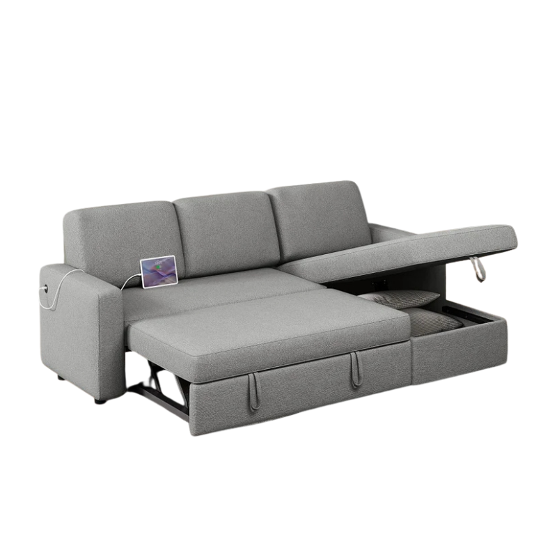 Yaheetech Sofá seccional en forma de L, sofá cama con chaise, sofá cama reversible con cama extraíble y espacio de almacenamiento, sofá convertible de tela de 4 asientos, adecuado para sala de estar, gris claro