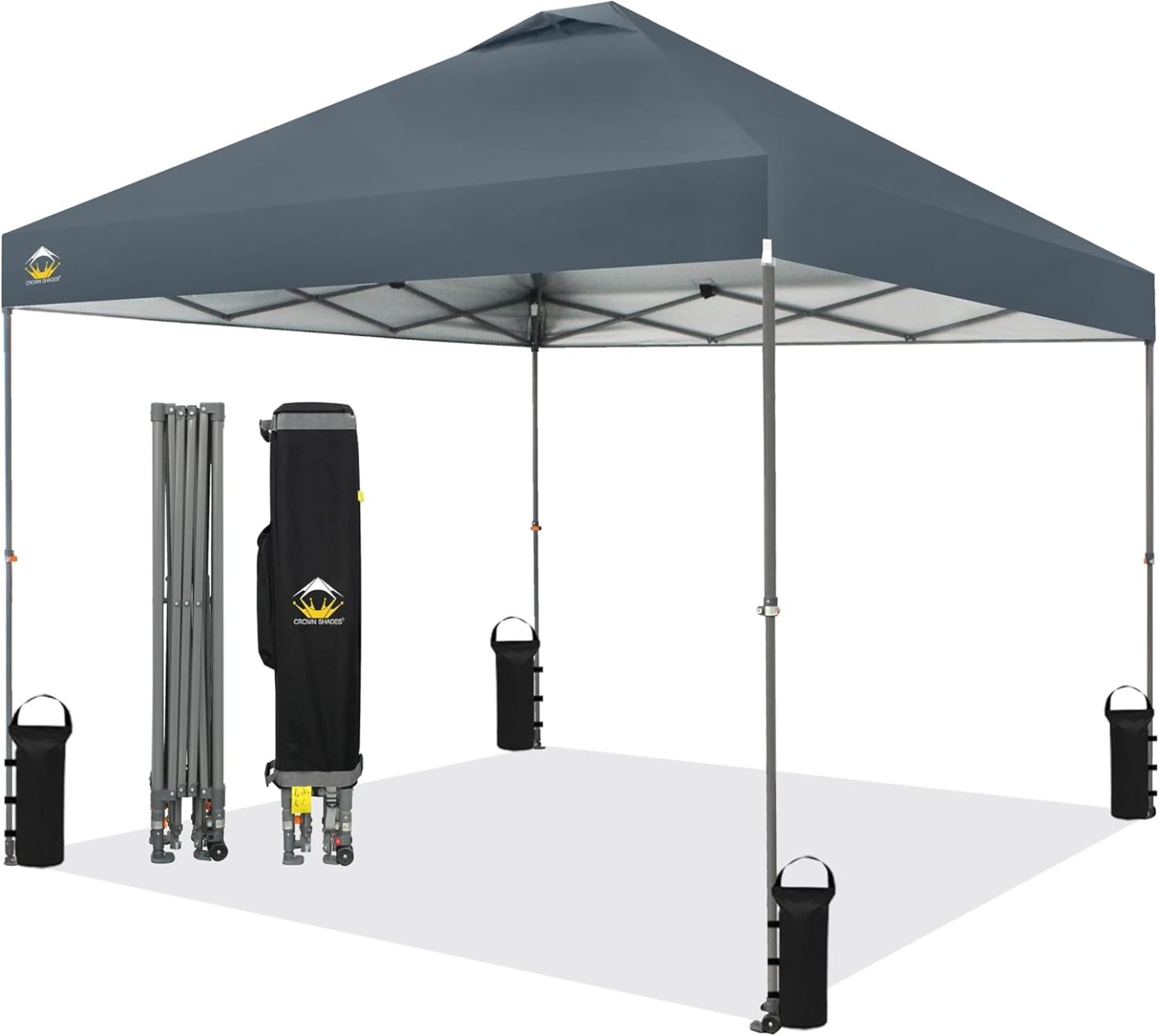 CROWN SHADES - Toldo desplegable de 3.60 x 3.60 metros, toldo patentado de un empuje con bolsa de transporte con ruedas, 8 estacas y 4 cuerdas, negro