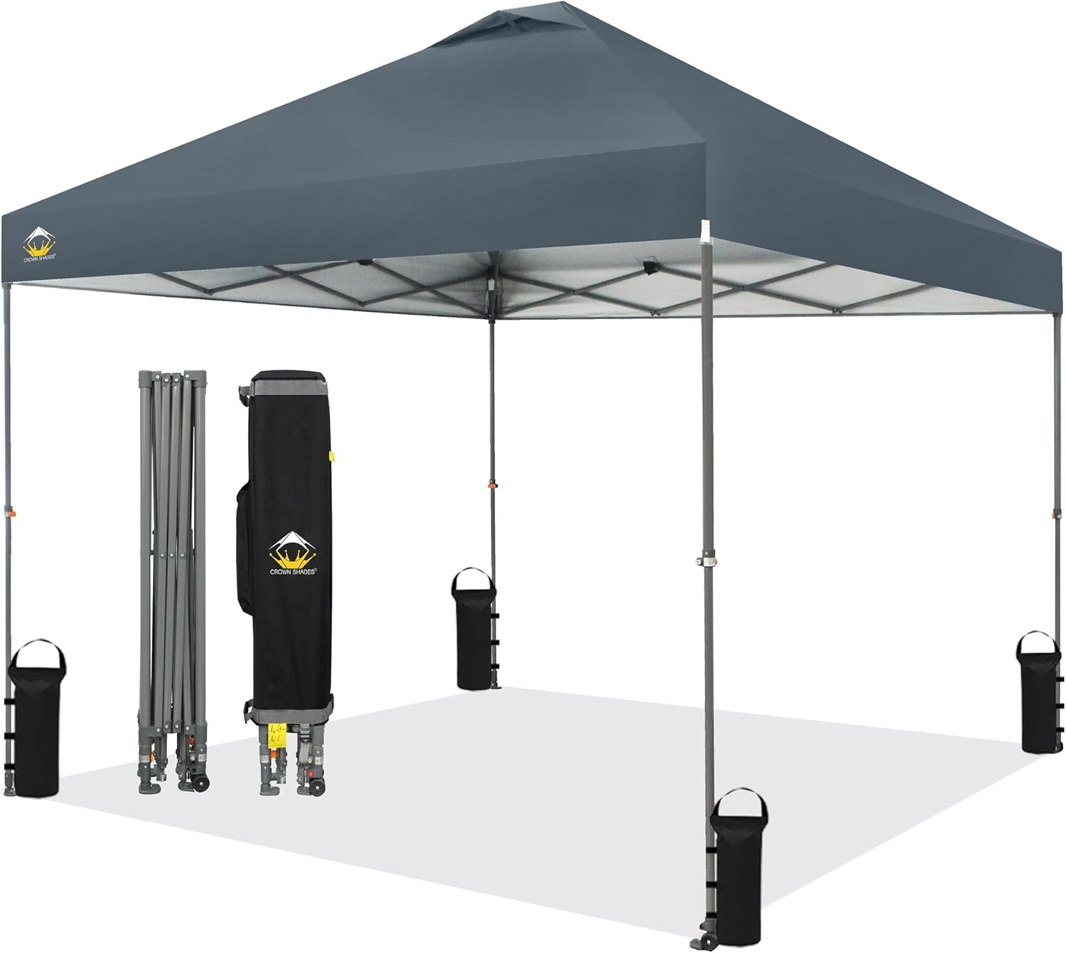 CROWN SHADES - Toldo desplegable de 3.60 x 3.60 metros, toldo patentado de un empuje con bolsa de transporte con ruedas, 8 estacas y 4 cuerdas, negro