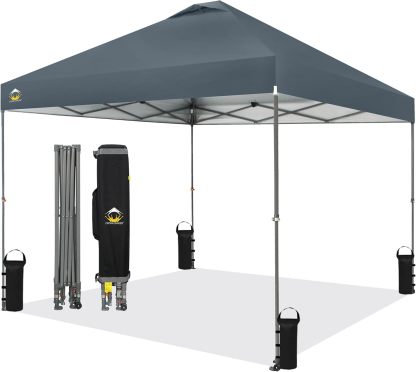 CROWN SHADES - Toldo desplegable de 3.60 x 3.60 metros, toldo patentado de un empuje con bolsa de transporte con ruedas, 8 estacas y 4 cuerdas, negro