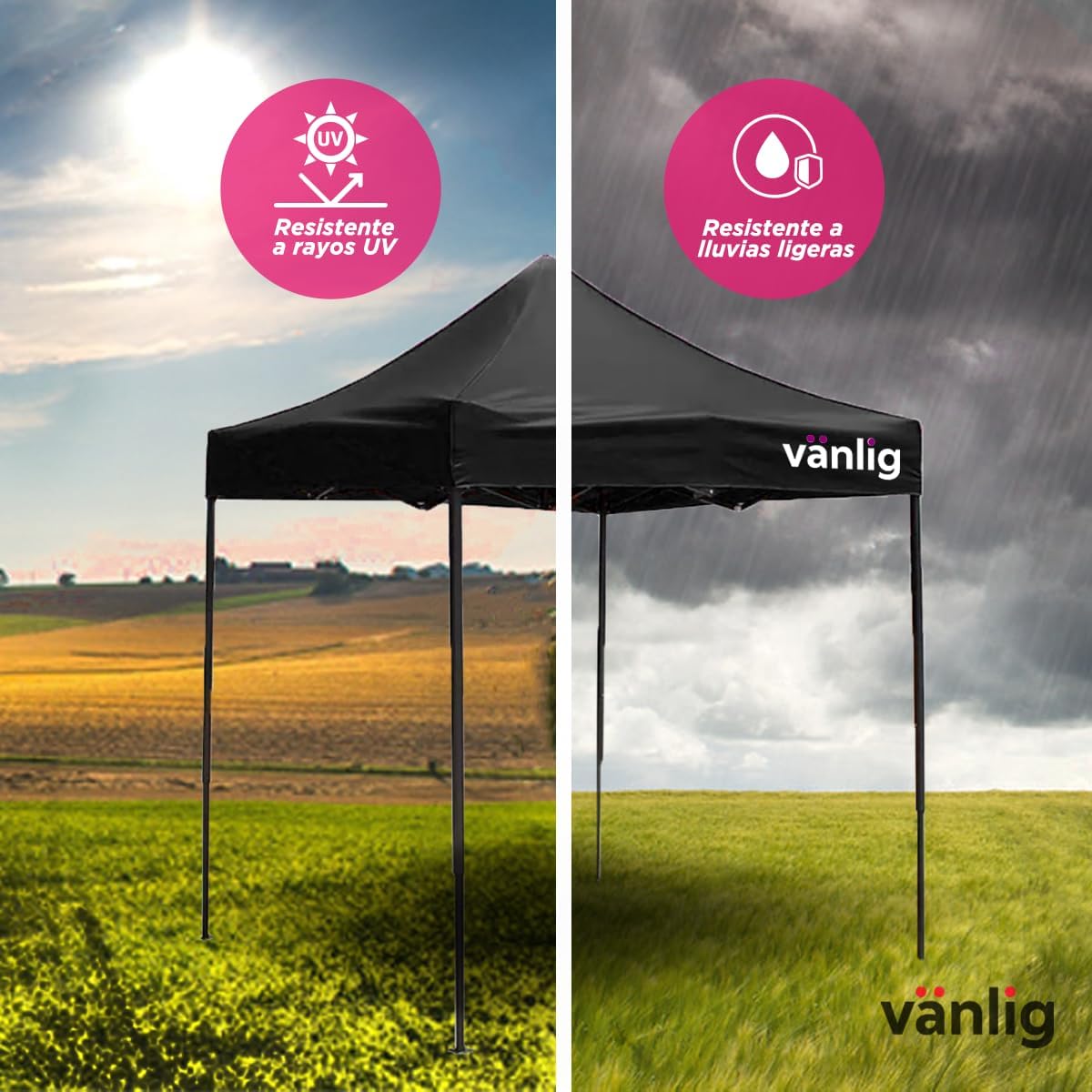 VANLIG | Carpa Toldo Plegable 2x2m | Impermeable, para Uso Temporal y Comercial | Fácil de Armar | Protección Solar UV | Ideal para Jardín, Eventos y Exterior | Color Negro