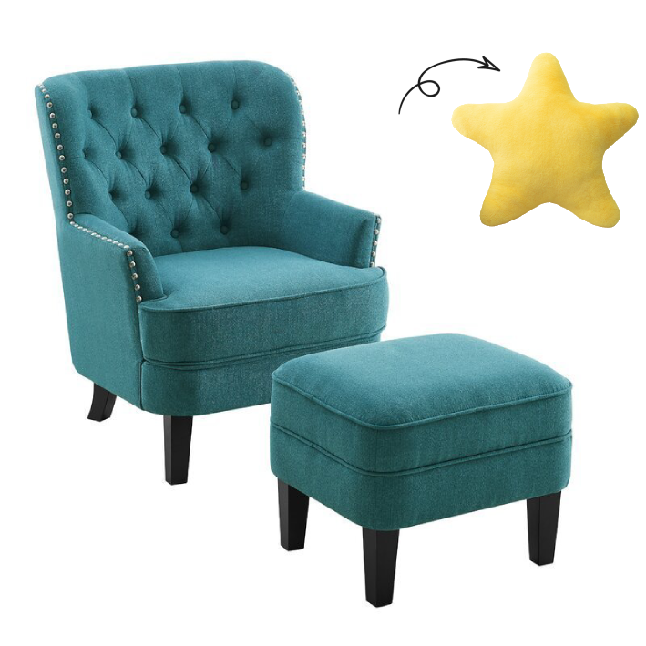 32” Wide Tufted Wingback Chair and Ottoman