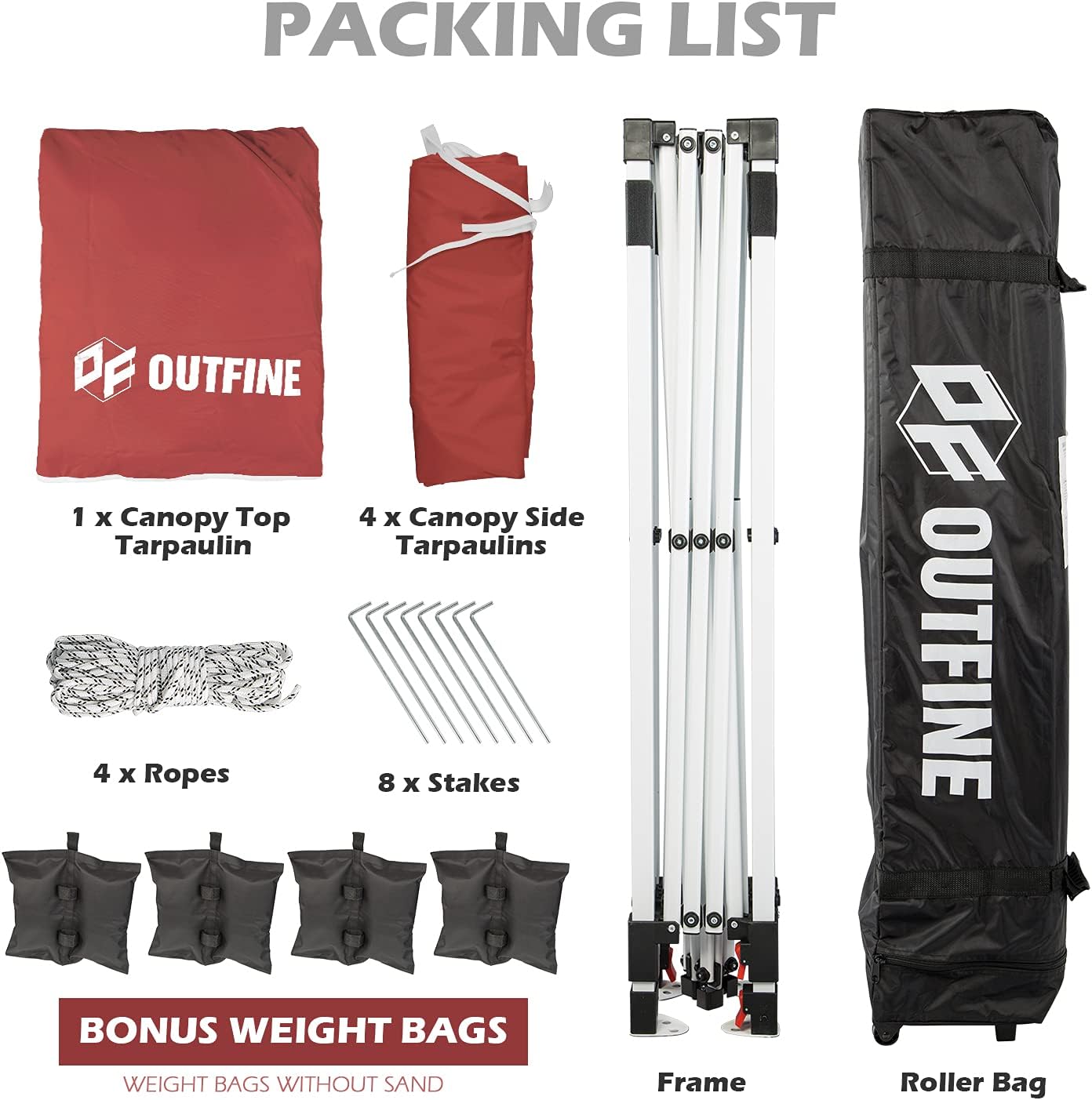 OUTFINE - Toldo desplegable de 10 x 10 pies, para cenador instantáneo, totalmente impermeable, toldos para fiestas al aire última intervensión con 4 paredes laterales extraíbles, estacas x 8, cuerdas x 4 (negro, 10 x 10 pies)