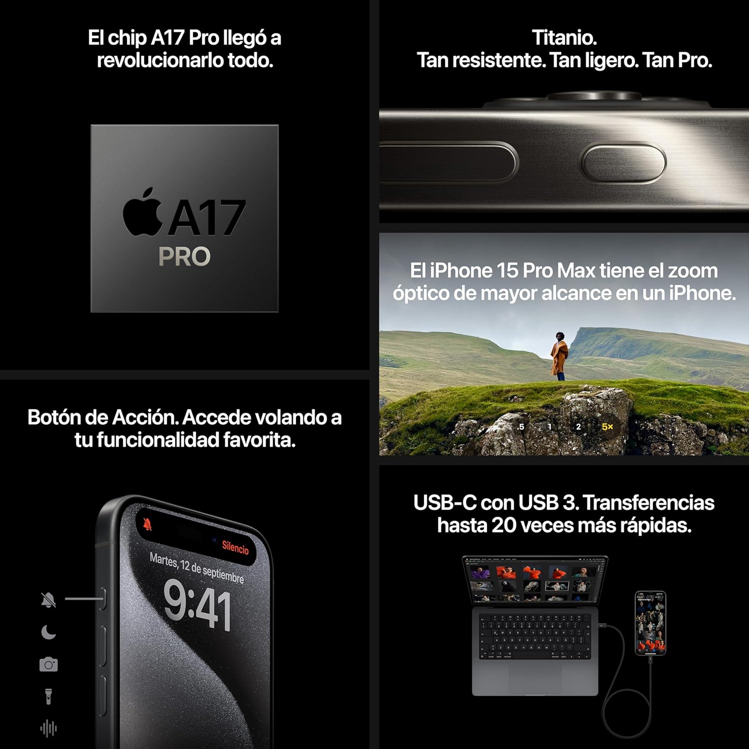 Apple iPhone 15 Pro (128 GB) - Titanio Natural (Reacondicionado)