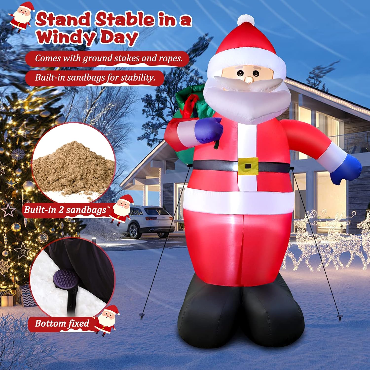 2.5M Enorme Papá Noel inflables de Navidad de para decoración al aire libre para patio, Bolsa de regalo de Santa Claus de Navideño para exterior, luces LED incorporadas, IP44 impermeable, para jardín