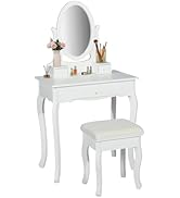 FurnitureR Conjunto De Mesa De Tocadores con Espejo Oval, Tocadores De Maquillaje con 3 Cajones Y...