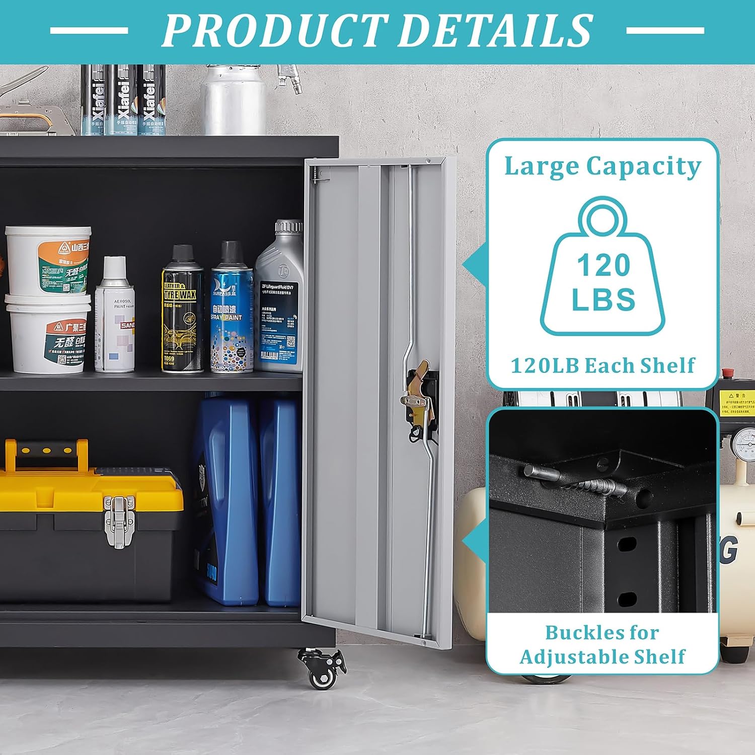 GREATMEET - clóset de almacenamiento de pared de metal con cerradura,armarios de almacenamiento de metal blanco con 1 estante ajustable y 2 puertas,gabinete de acero,desmontar H27.95 White