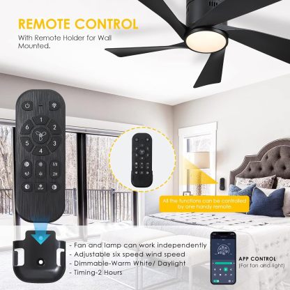 CHESUR - Ventiladores de techo negros con luces – Ventilador de techo de perfil bajo de montaje empotrado de 36 pulgadas con mando a distancia/aplicación, regulable y 3CCT, reversible, moderno