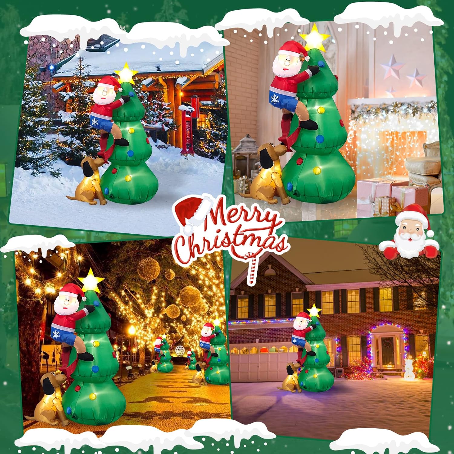 Danxilu 1.83M Arbol de Navidad Inflable con Papá Noel Perro Decoraciones al Aire Libre, Inflables Navidad Arbol Santa Claus para el Patio Inflables Navideños Decoración Iluminada con Leds