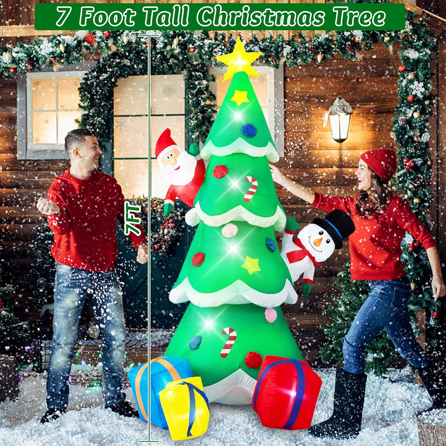 Danxilu 1.83M Arbol de Navidad Inflable con Papá Noel Perro Decoraciones al Aire Libre, Inflables Navidad Arbol Santa Claus para el Patio Inflables Navideños Decoración Iluminada con Leds