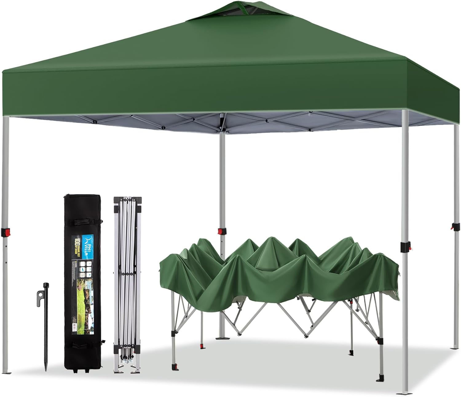 PHI VILLA - Toldo parasol con bloqueo UV de 4 x 4 m con kits de herramientas, pantalla de cenador para patio al aire libre, eventos de jardín, marrón-Clavijas de tierra para tienda de campaña al aire libre, clavijas para campamento con dosel