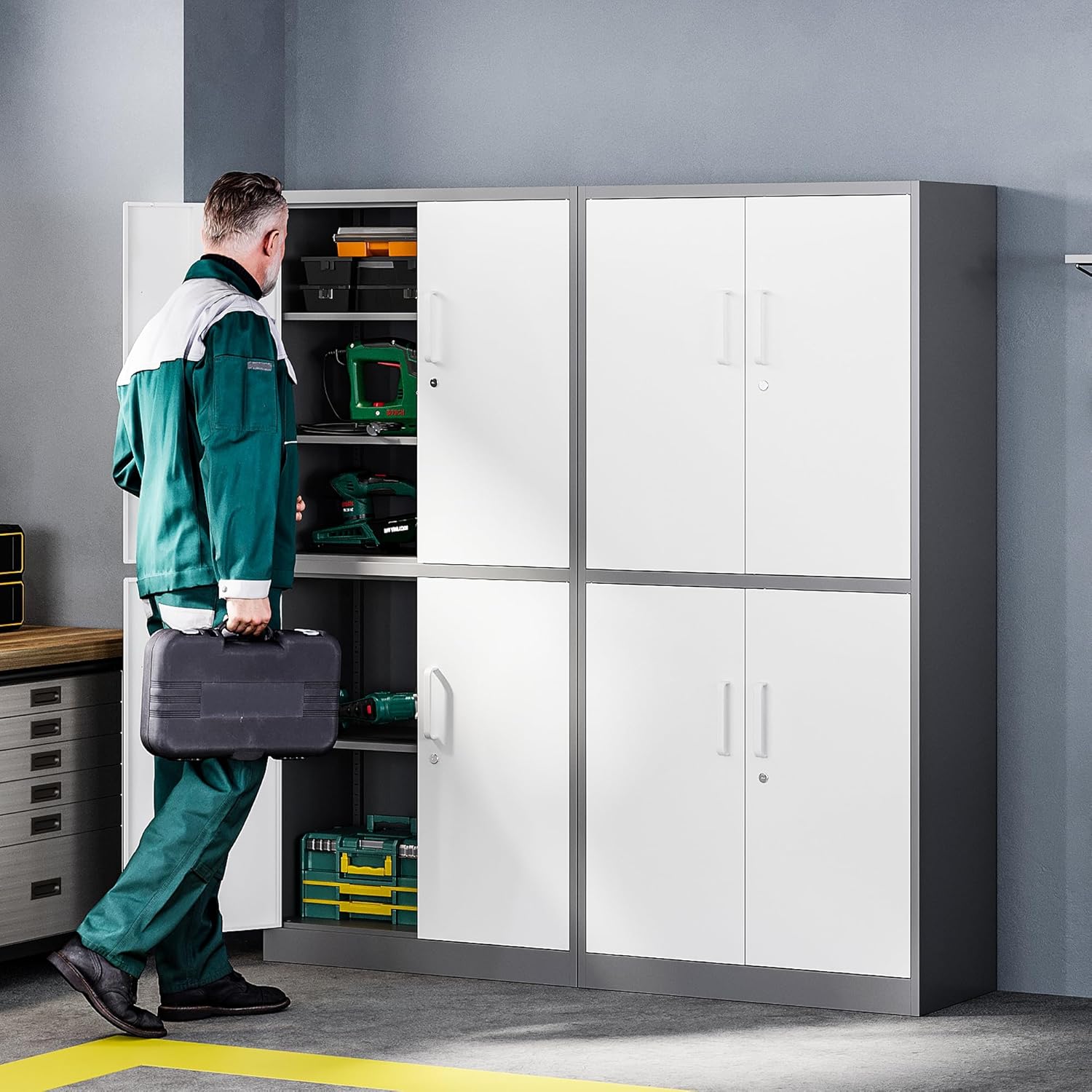 Letaya - Armarios de almacenamiento de metal con puerta de cerradura, armarios de acero, 5 estantes ajustables para el hogar, oficina, almacén (blanco)