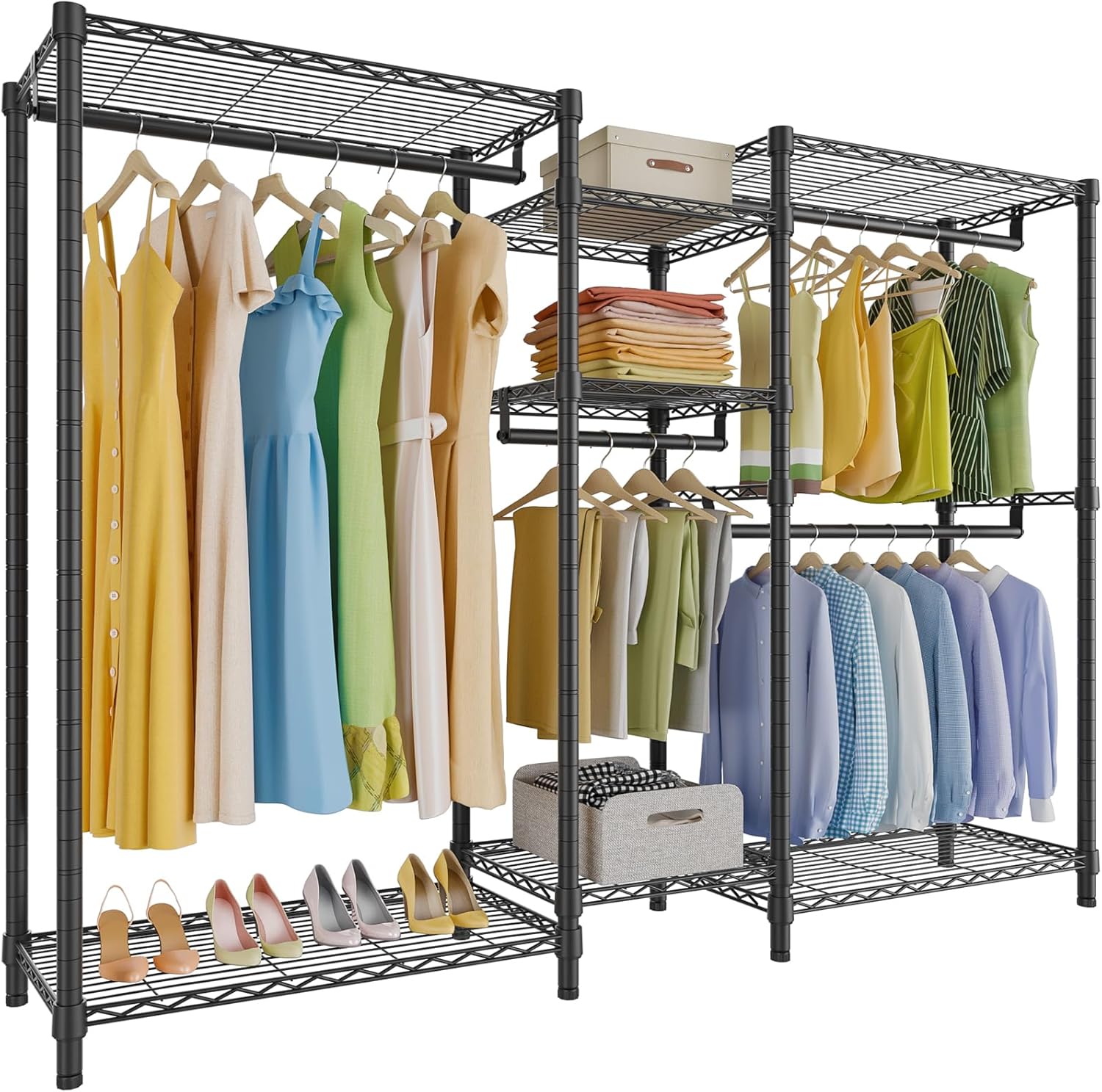 VIPEK V6 Perchero de ropa Resistente de Metal con Estantes, Estante de Clóset Portátil no Empotrado para Colgar Ropa, Ajustable perchero para ropa, Metal Closet para Ropa, Closet de Ropa Carga 386KG