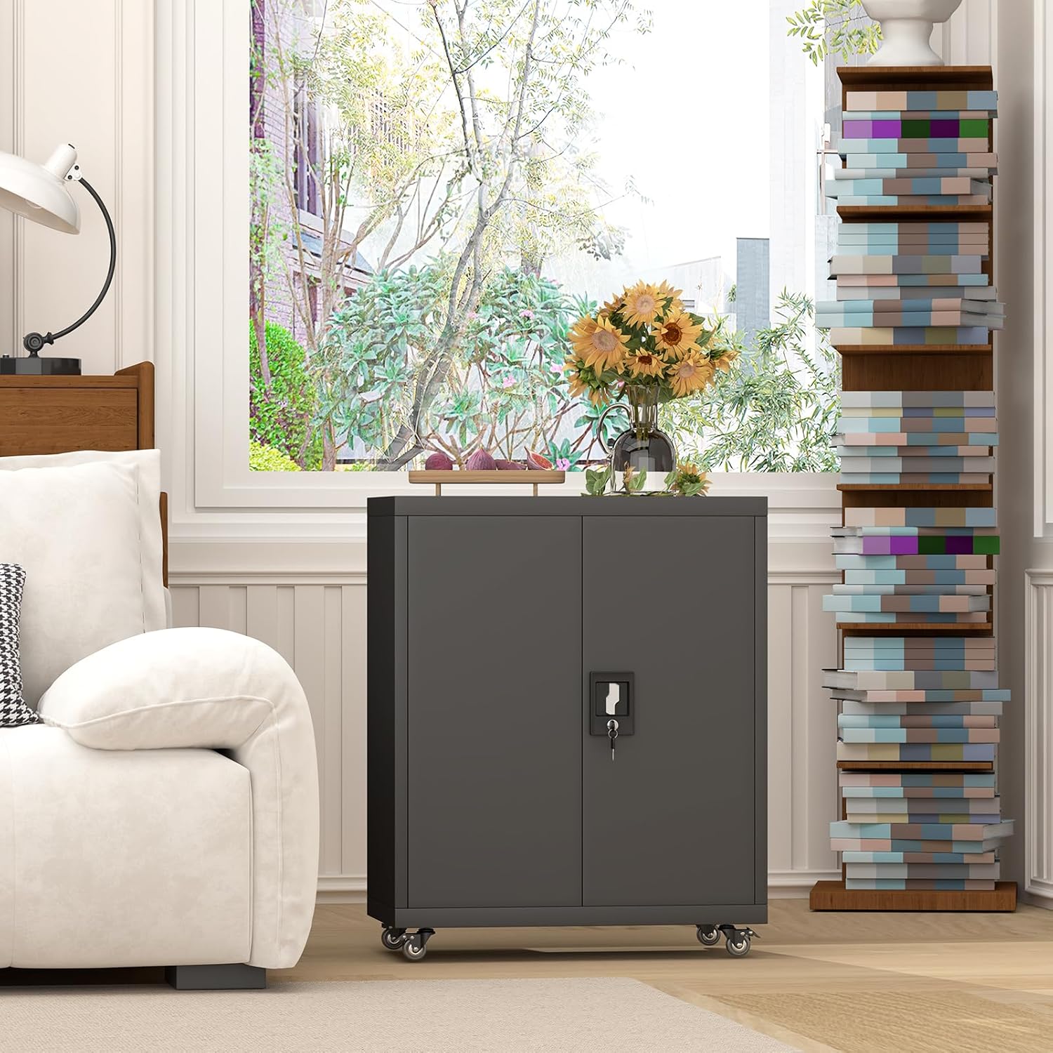 GREATMEET - clóset de almacenamiento de pared de metal con cerradura,armarios de almacenamiento de metal blanco con 1 estante ajustable y 2 puertas,gabinete de acero,desmontar H27.95 White