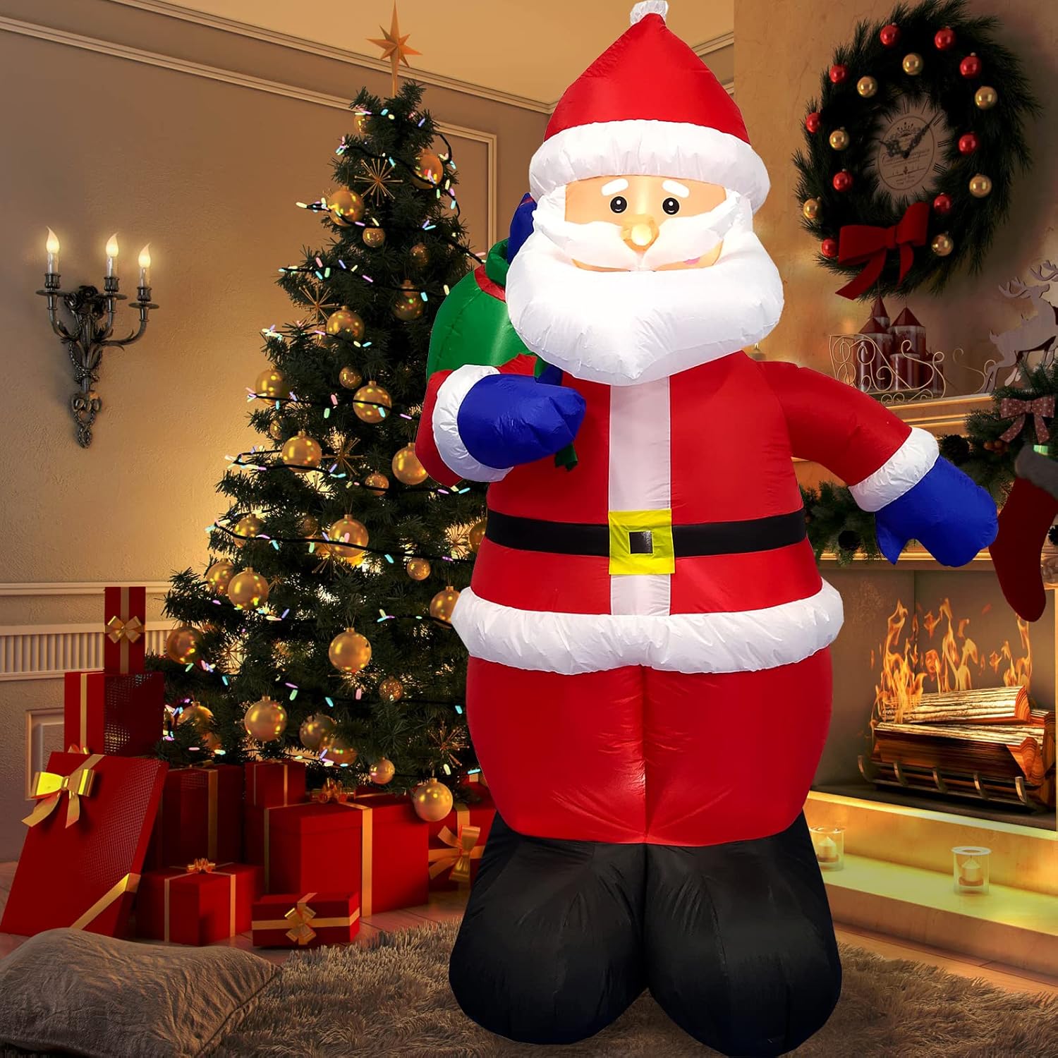 Danxilu 1.83M Arbol de Navidad Inflable con Papá Noel Perro Decoraciones al Aire Libre, Inflables Navidad Arbol Santa Claus para el Patio Inflables Navideños Decoración Iluminada con Leds