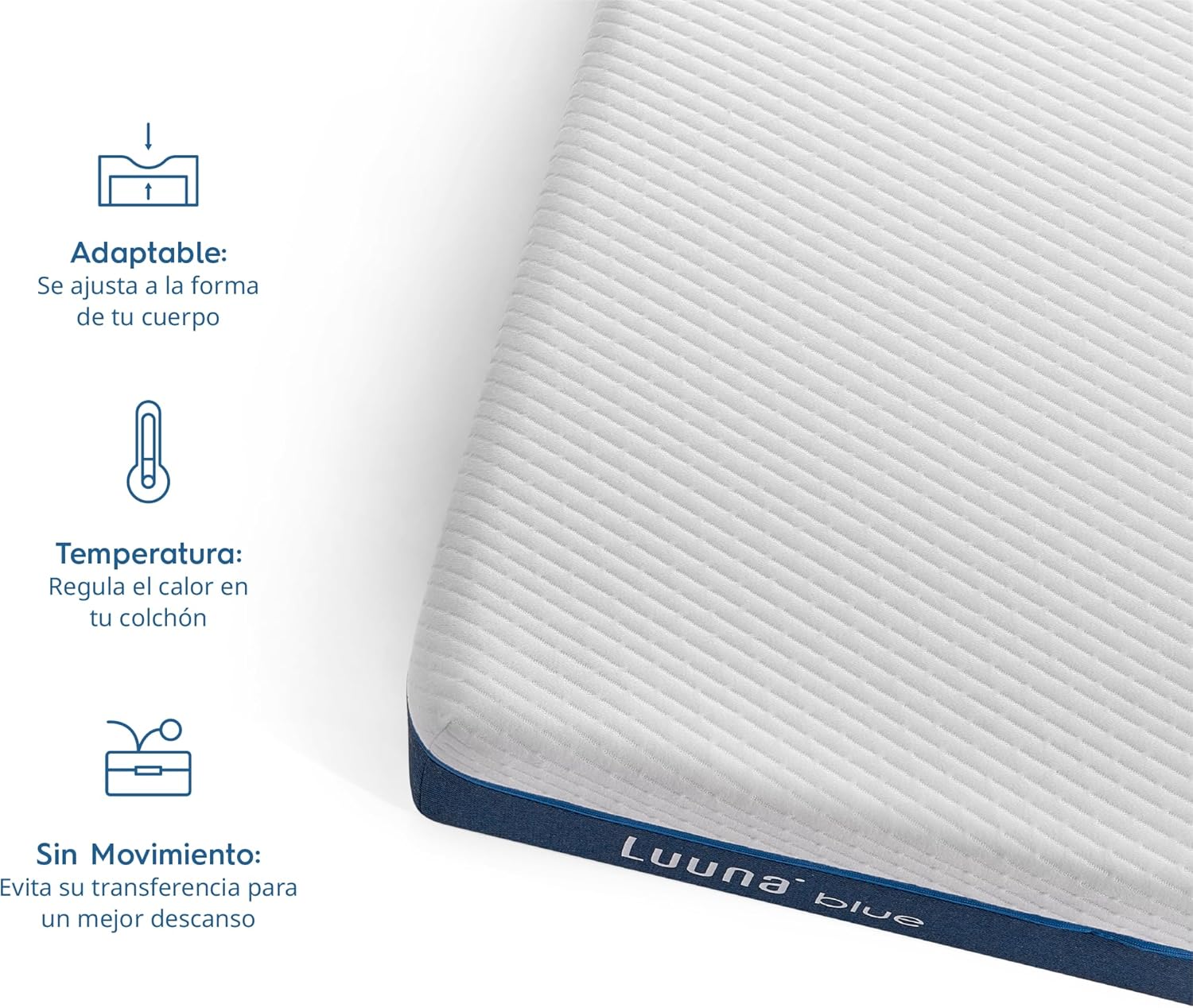 Luuna Blue Colchón Queen Size, Colchón Memory Foam, 24cm de Altura, Firmeza Media, Colchones en Caja, 3 Capas de Espuma de Alta Densidad, Colchón Fresco