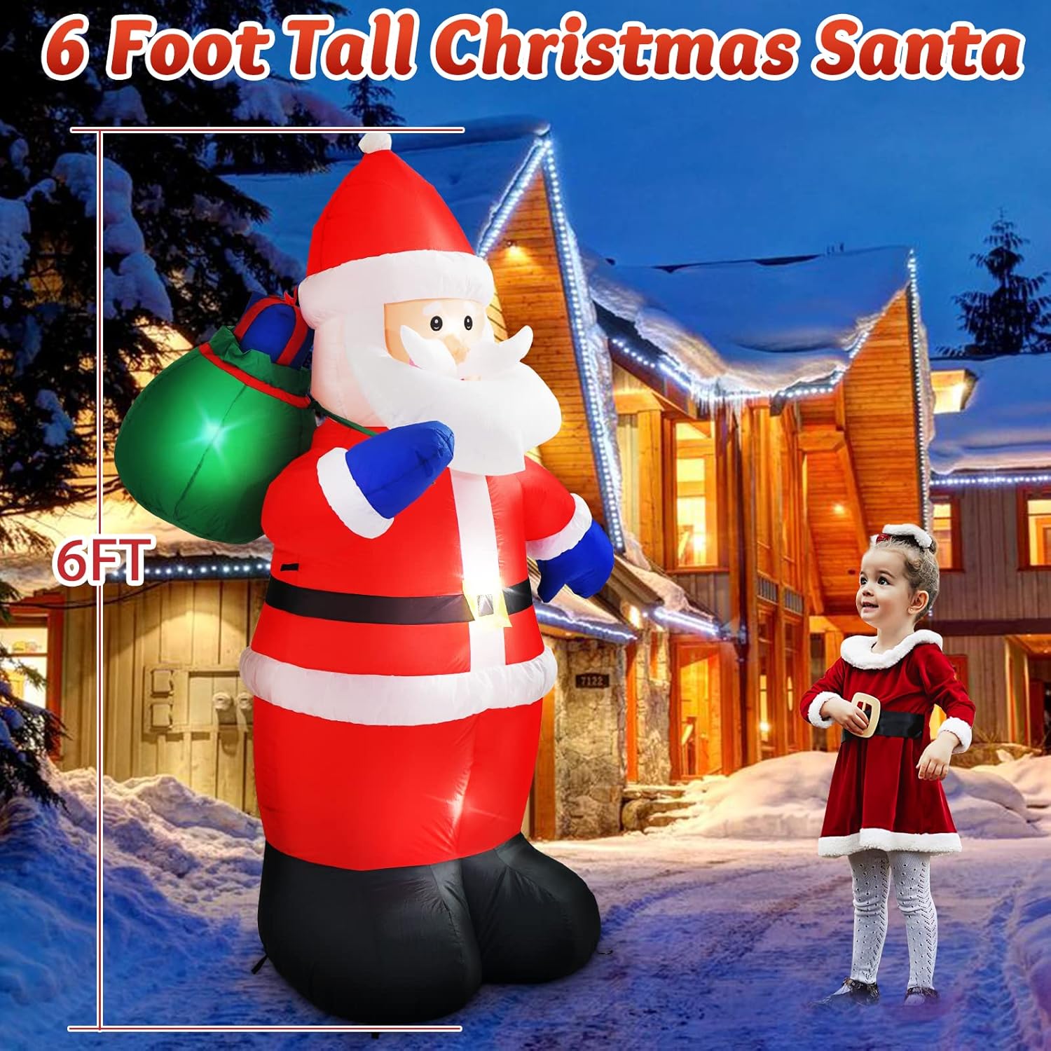 Danxilu 1.83M Arbol de Navidad Inflable con Papá Noel Perro Decoraciones al Aire Libre, Inflables Navidad Arbol Santa Claus para el Patio Inflables Navideños Decoración Iluminada con Leds
