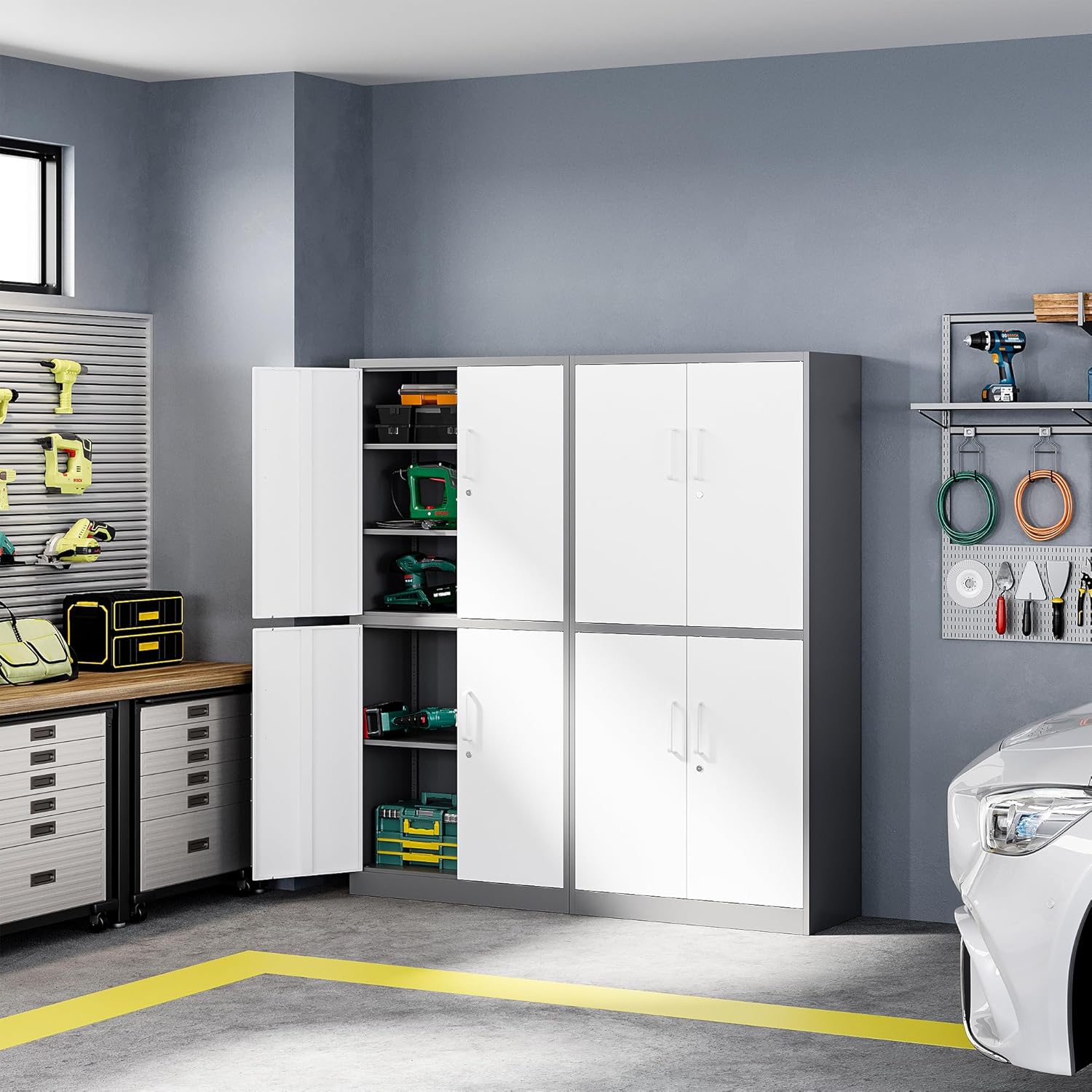 Letaya - Armarios de almacenamiento de metal con puerta de cerradura, armarios de acero, 5 estantes ajustables para el hogar, oficina, almacén (blanco)