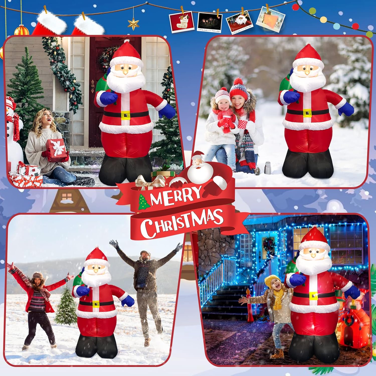 Danxilu 1.83M Arbol de Navidad Inflable con Papá Noel Perro Decoraciones al Aire Libre, Inflables Navidad Arbol Santa Claus para el Patio Inflables Navideños Decoración Iluminada con Leds