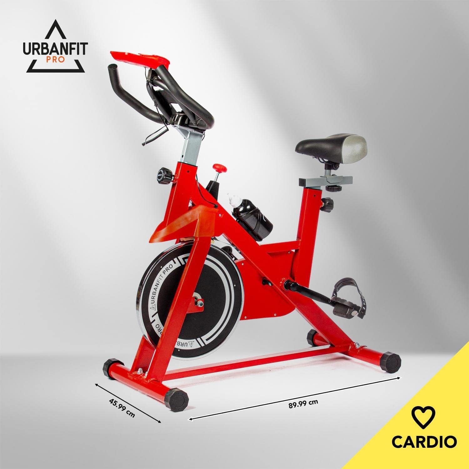 UrbanFit Pro - Bicicleta para Spinning, Estática - Disco de 7 kg - Monitor Electrónico, 6 Funciones - Bici Fija, Ajustable - Cardio en Casa - Varios Colores