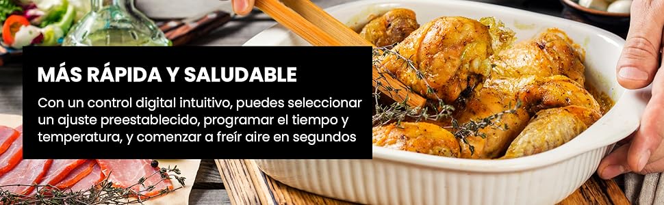 Chefman, freidora de aire, air fryer, comida saludable facil de cocinar con menos aceite