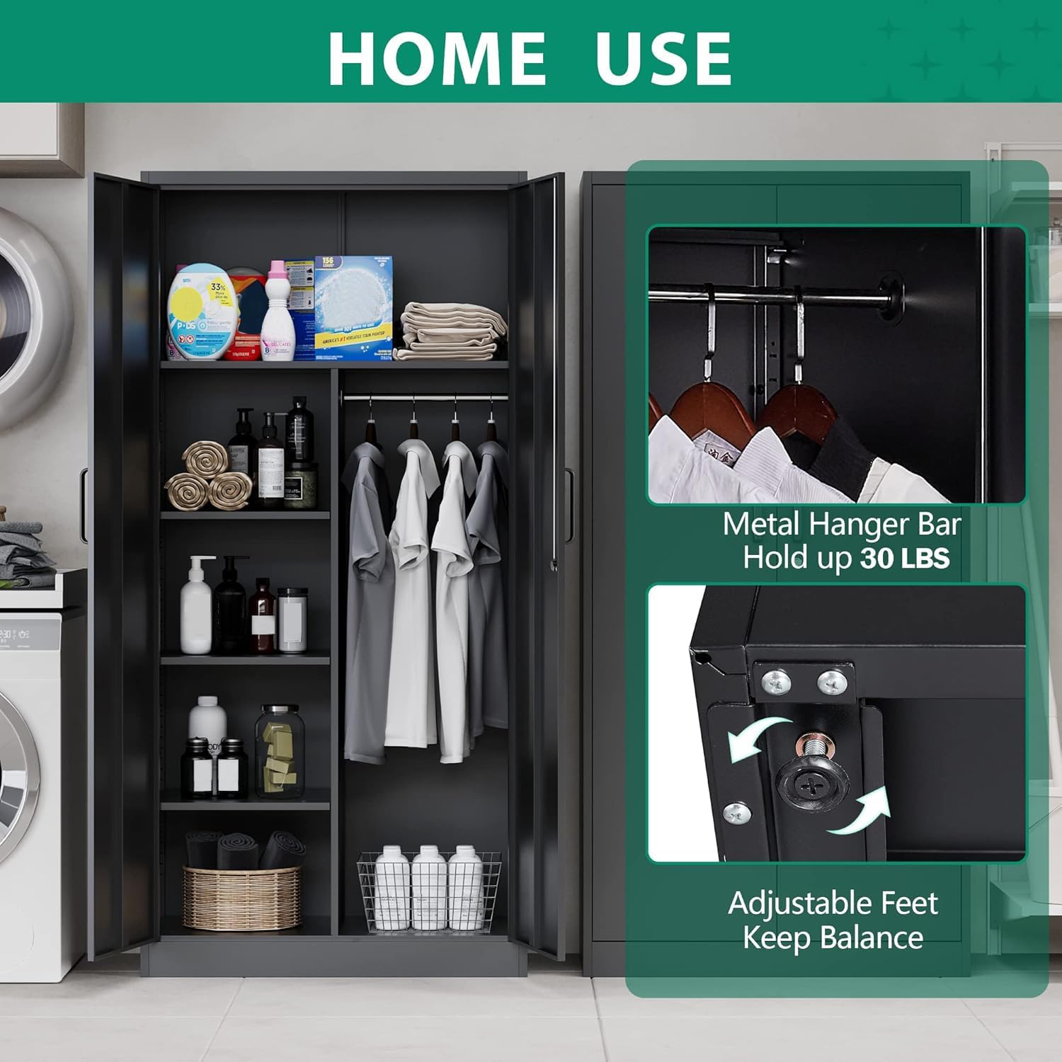 Letaya - Armarios de almacenamiento de metal con puerta de cerradura, armarios de acero, 5 estantes ajustables para el hogar, oficina, almacén (blanco)