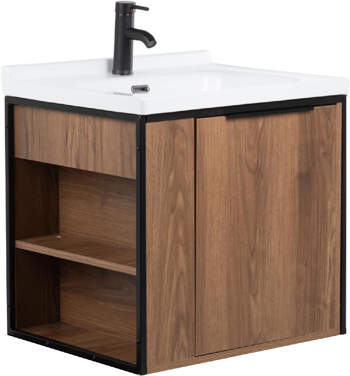 Kingshouse | Gabinete para Baño con Ovalín y Monomando – Mueble de Baño Lavamanos con 2 Cajones – Lavabo – Gabiente Organizador - Color Gris Mate – Fibra de Madera MDF – Lavamanos De Cerámica