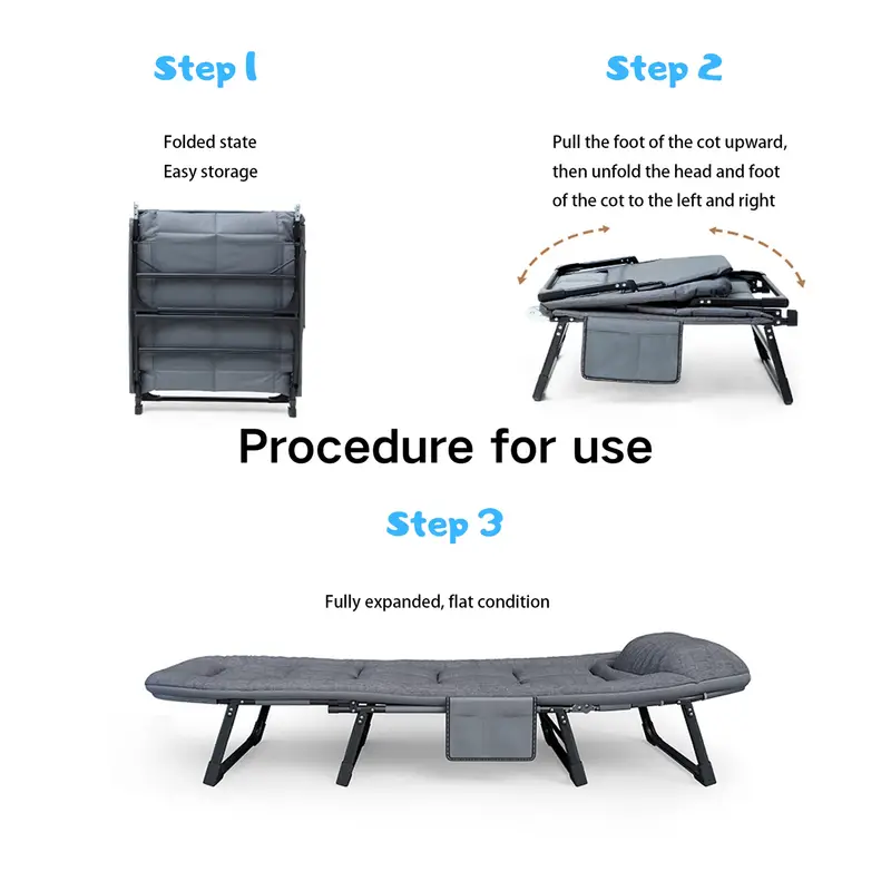 1 pza. Camas plegables para adultos, con 6 posiciones ajustables, soporta 550 libras, cama port&aacute;til y plegable con colch&oacute;n de 3 cm y almohada de 4, marco resistente para acampar, viajar, habitaci&oacute;n, oficina detalles 14