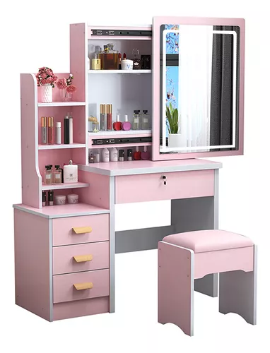 Tocador Multifuncional Moderno Con Espejo, Silla Y 4 Cajones
