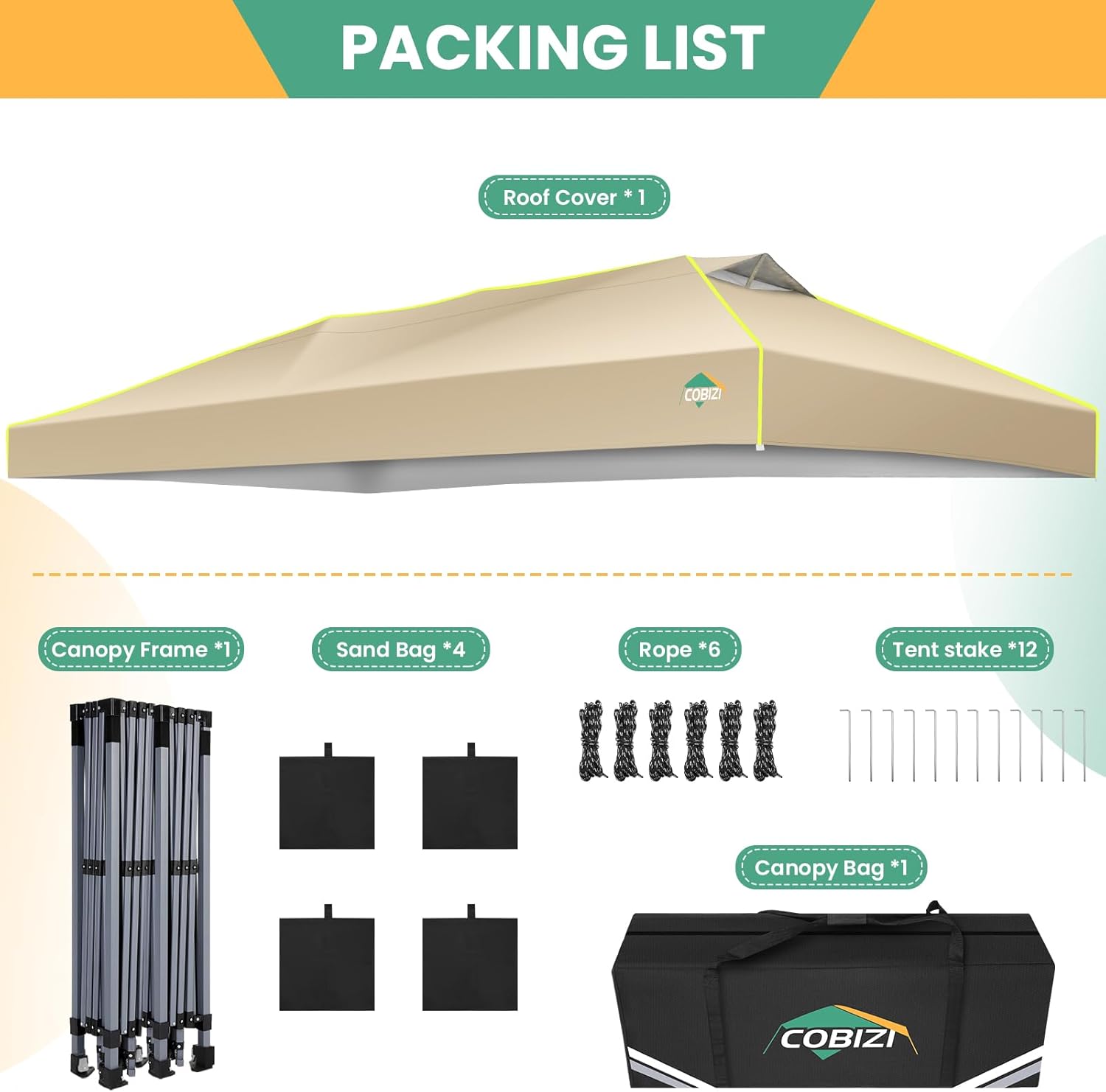 COBIZI - Tienda de campaña desplegable de 10 x 20 Pulgadas, Tienda de campaña instantánea Comercial para Bodas, Fiestas con 3 Altura Ajustable, toldo Ez Up para Exteriores, Impermeable, UPF50+ con