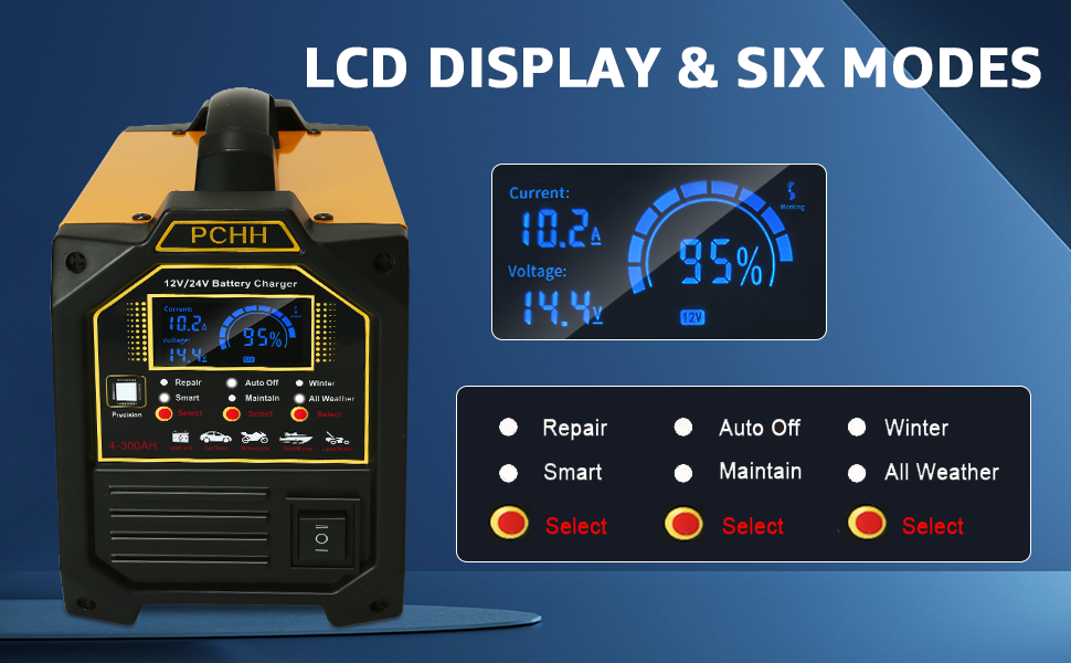 PCHH automotive battery charger auto shut off maintain mode