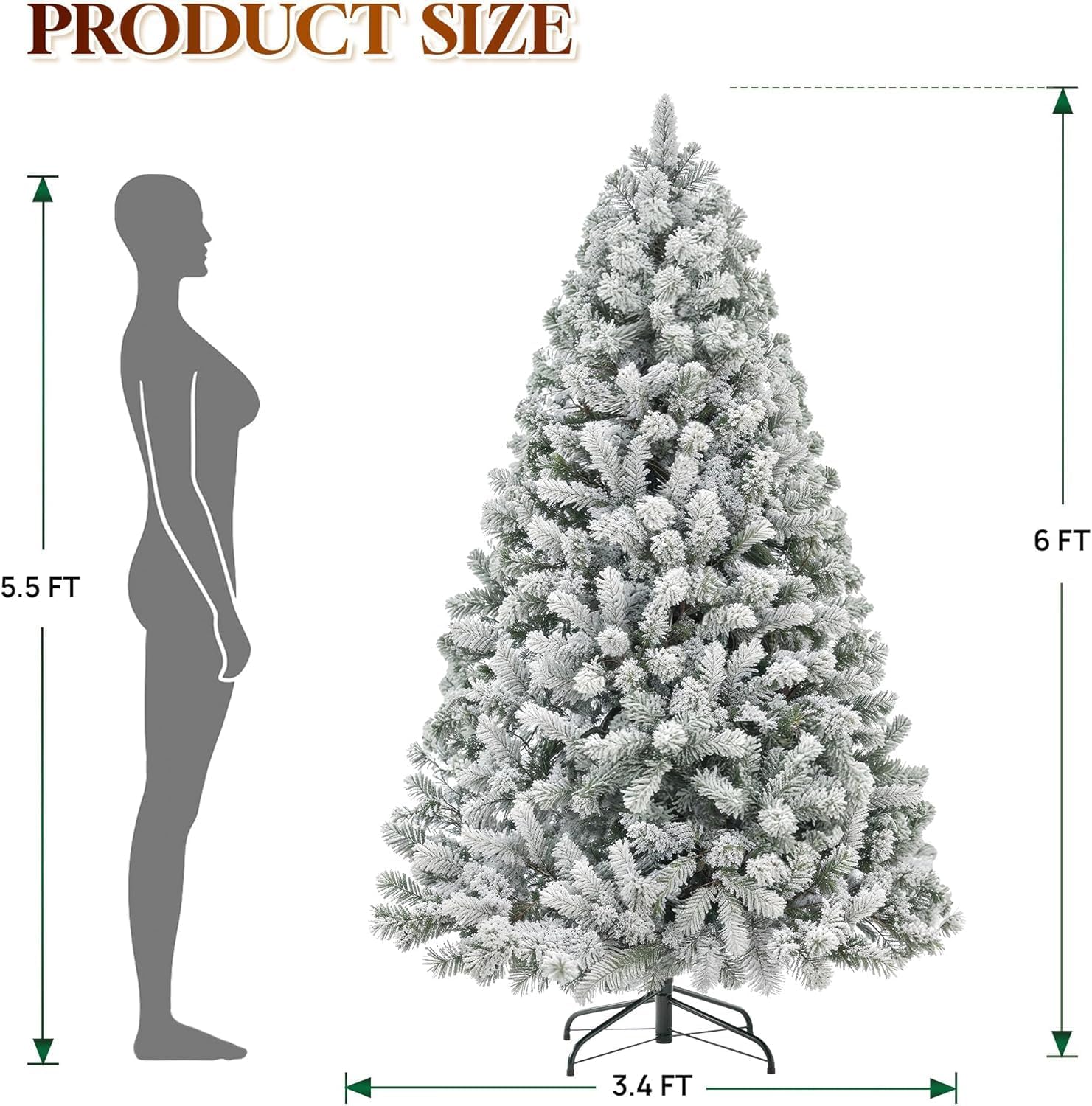 DAHAN Árbol de Navidad Nevado con 250 Luces LED Integradas, 1.8M, PVC y PE, 1072 Puntas, Control por App, Multicolor y Blanco Cálido, Base de Metal