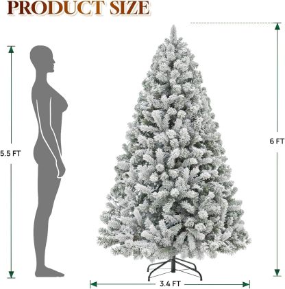 DAHAN Árbol de Navidad Nevado con 250 Luces LED Integradas, 1.8M, PVC y PE, 1072 Puntas, Control por App, Multicolor y Blanco Cálido, Base de Metal